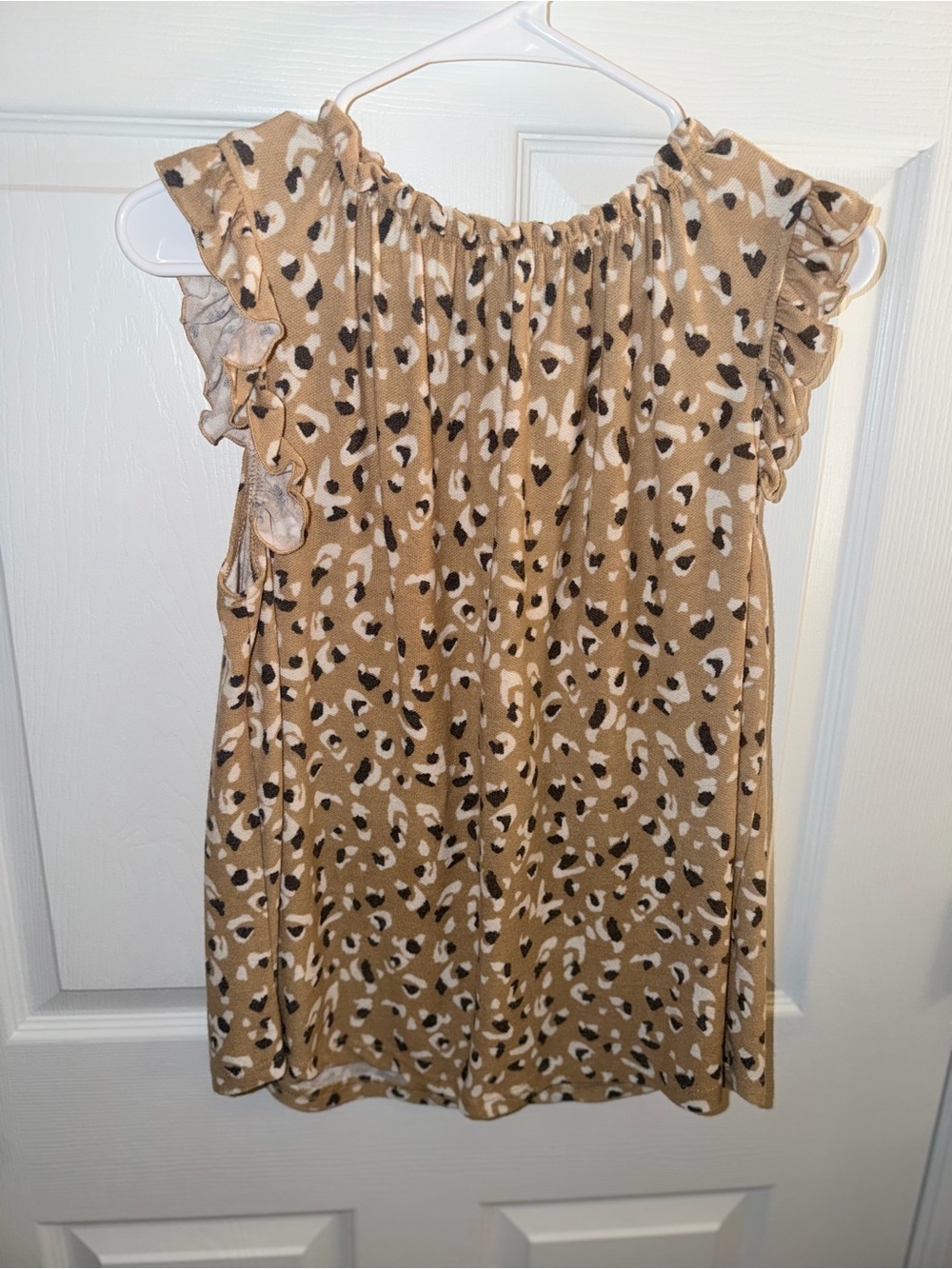 Ces Femme Tan Leopard Print Ruffle Tank Top